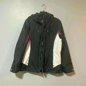 ZeroXposur Black Purple White Women's Large Hooded Jacket Double Zipper Pockets